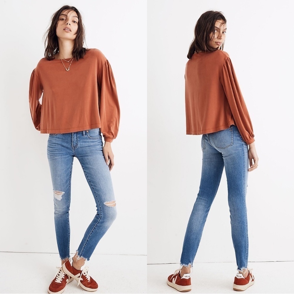 Madewell Sandwashed Gathered-Sleeve Top Women’s Size XS